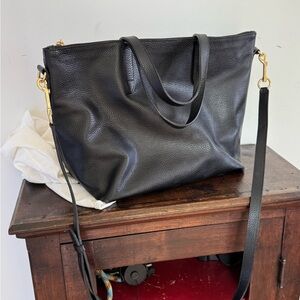 Cuyana Black Leather Tote with crossbody strap